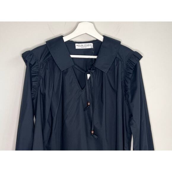 Inclan Studio Sampson Cotton-Lycra Long Sleeve Blouse Black Women's Size M NWT - Picture 3 of 10
